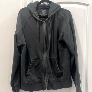 Vintage Gap Men’s black zip-up hoodie - Large